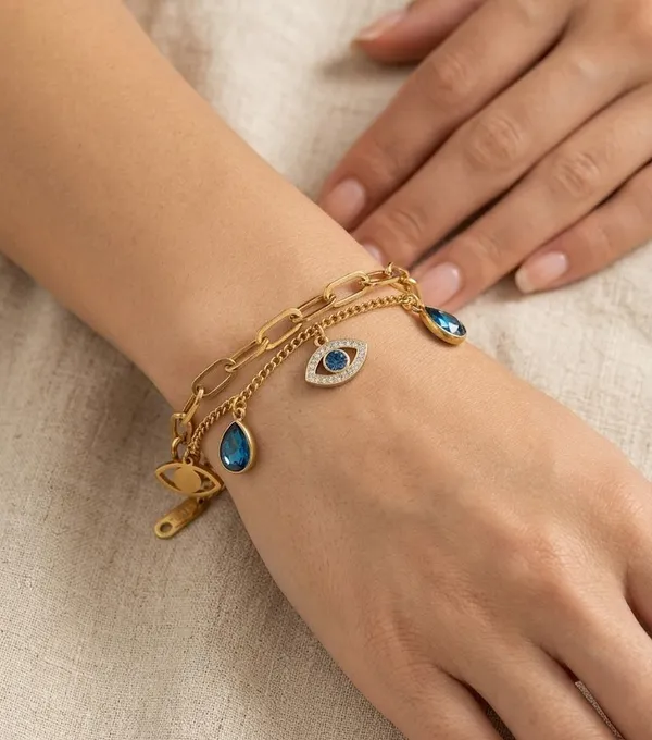Gold_Stainless_Steel_Blue_Stone_Evil_Eye_Charm_Layered_Bracelet_For_Women_(BRSSCN-04)