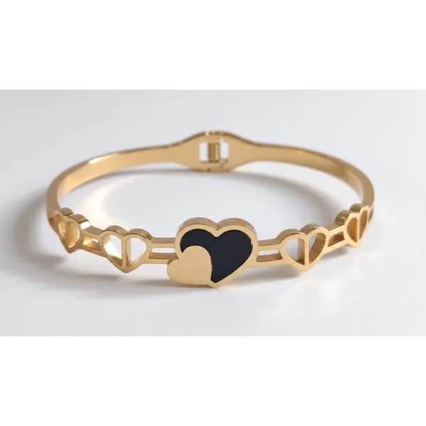 Gold_Stainless_Steel_Black_Enamel_Heart_Cuff_Bracelet_For_Women_(BRSSCF-17)