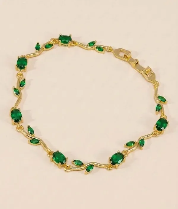 Gold_Plated_Green_Stone_Vine_Design_Bracelet_For_Women_(BRADCN-04B)