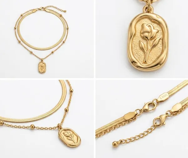 Gold_Stainless_Steel_Floral_Pendant_Layered_Chain_Necklace_For_Women_(PNSS-37)