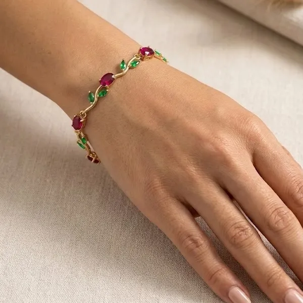 Gold_Plated_Ruby_Emerald_Stone_Vine_Design_Bracelet_For_Women_(BRADCN-04D)