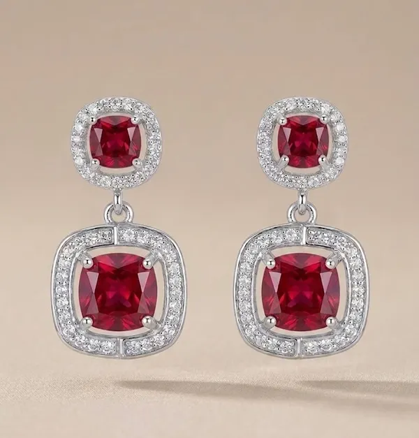 Silver_Metal_Ruby_Cushion_Cut_Halo_Drop_Earrings_For_Women_(ERAD-02B)