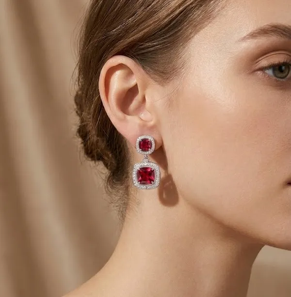 Silver_Metal_Ruby_Cushion_Cut_Halo_Drop_Earrings_For_Women_(ERAD-02B)