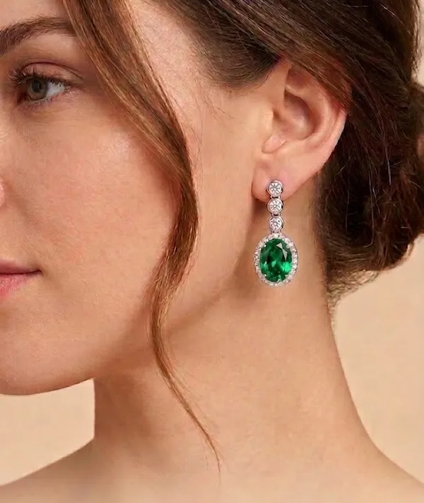Silver_Metal_Emerald_Green_Cubic_Zirconia_Drop_Earrings_For_Women_(ERAD-01D)