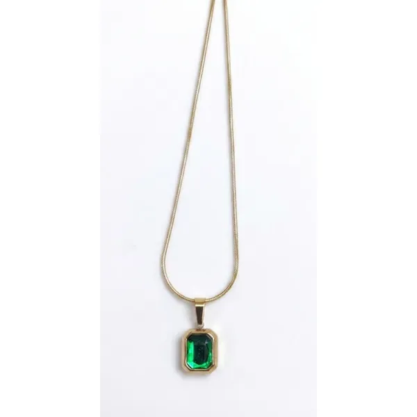 Gold_Stainless_Steel_Green_Stone_Rectangular_Pendant_Necklace_For_Women_(PNSS-28A)