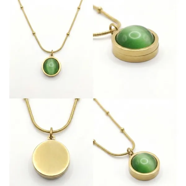 Gold_Stainless_Steel_Round_Green_Cabochon_Pendant_Necklace_For_Women_(PNSS-27)