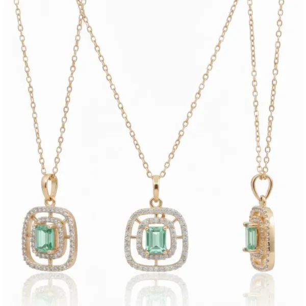 Gold_Stainless_Steel_Green_Stone_Layered_Halo_Pendant_Necklace_For_Women_(PNSS-15A)