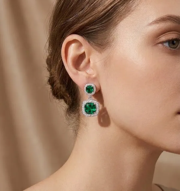 Silver_Metal_Green_Emerald_Cushion_Cut_Crystal_Drop_Earrings_For_Women_(ERAD-02D)