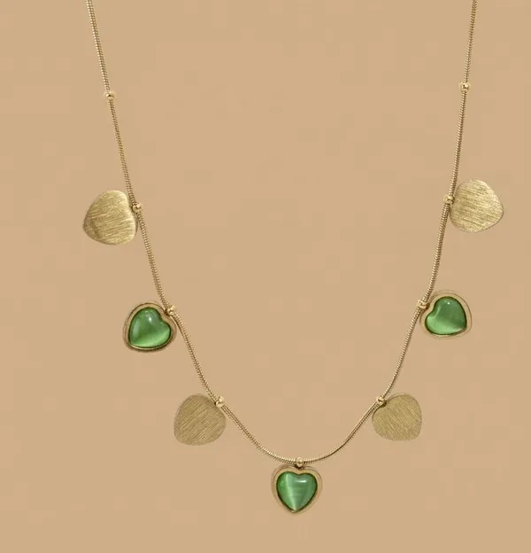 Gold_Stainless_Steel_Green_Heart_Disc_Charm_Pendant_Necklace_For_Women_(PNSS-52)