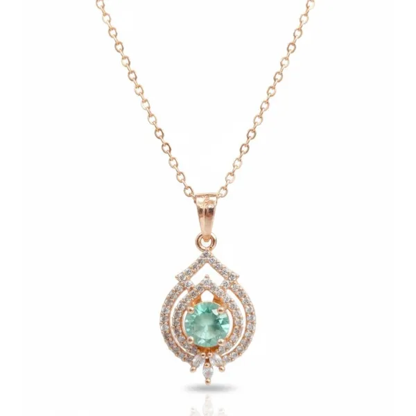 Rose_Gold_Stainless_Steel_Green_Gemstone_Teardrop_Pendant_Necklace_For_Women_(PNSS-16B)