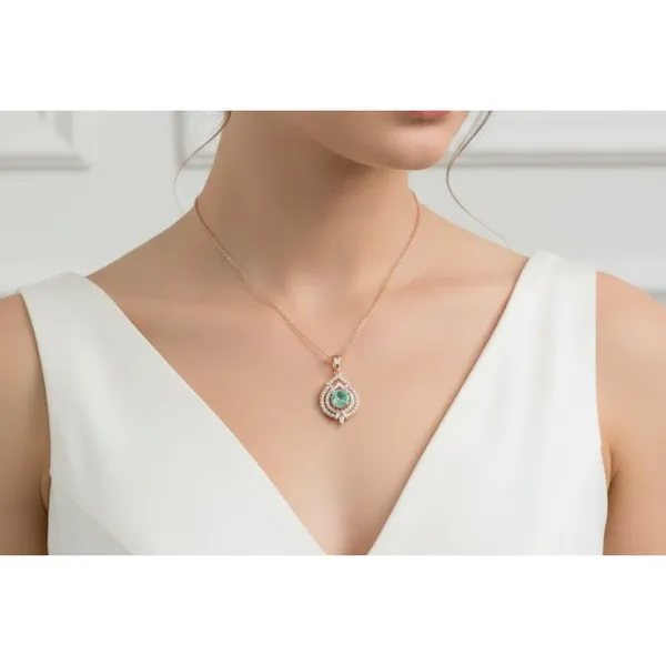 Rose_Gold_Stainless_Steel_Green_Gemstone_Teardrop_Pendant_Necklace_For_Women_(PNSS-16B)
