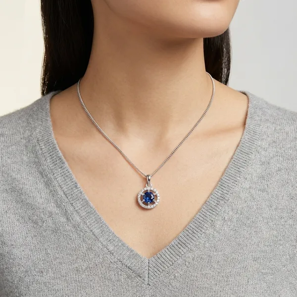 Silver_Stainless_Steel_Blue_Sapphire_Halo_Pendant_Necklace_For_Women_(PNSS-08A)