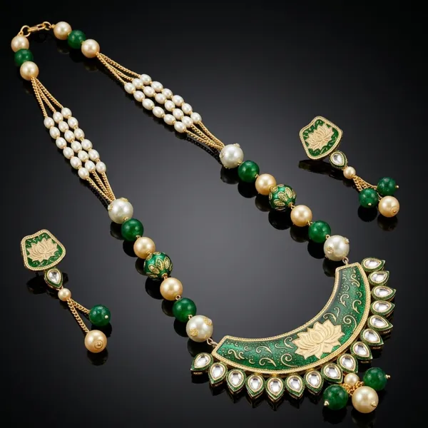 Vrinda_Lotus_Meenakari_&_Emerald_Pearl_Mala_Set