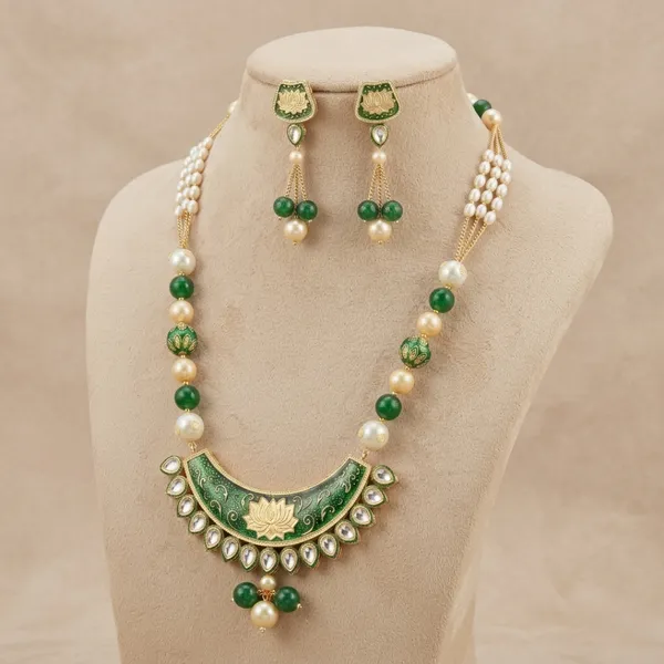 Vrinda_Lotus_Meenakari_&_Emerald_Pearl_Mala_Set