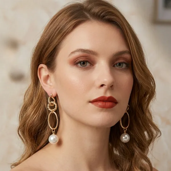 Textured_Gold_Link_&_Pearl_Drop_Earrings
