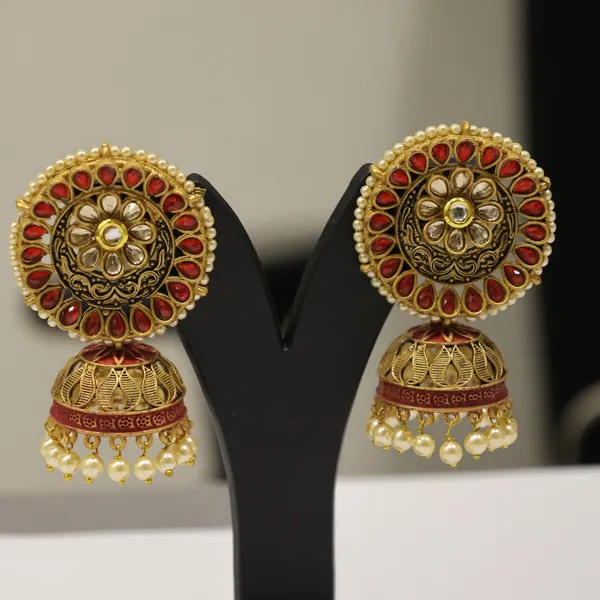 Antique_Gold-Plated_Ruby_&_Pearl_Jhumka_Earrings