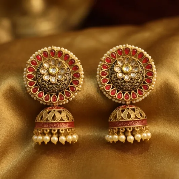 Antique_Gold-Plated_Ruby_&_Pearl_Jhumka_Earrings