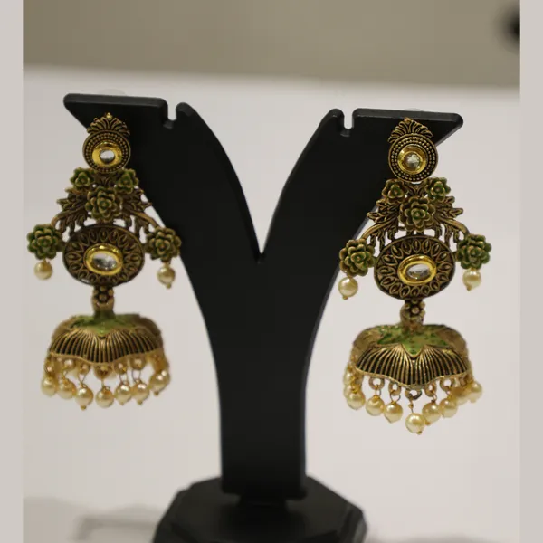Antique_Gold_&_Moss_Green_Meenakari_Jhumkas