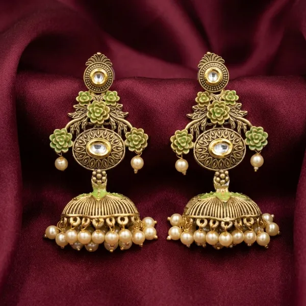 Antique_Gold_&_Moss_Green_Meenakari_Jhumkas