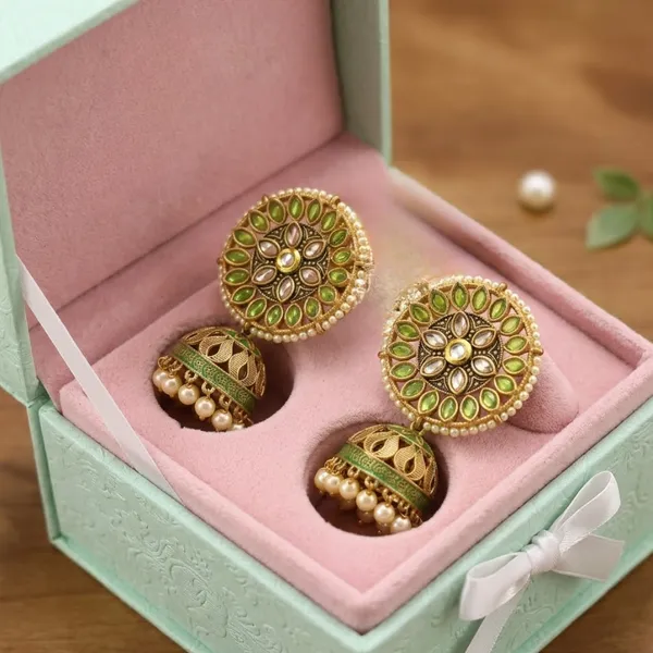Lime_Green_&_Gold_Meenakari_Jhumkas