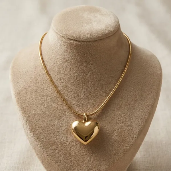 Golden_Heart_Puffy_Pendant_Necklace