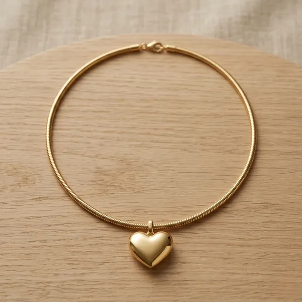 Golden_Heart_Puffy_Pendant_Necklace