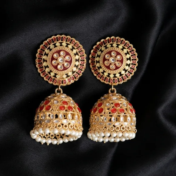 Traditional_Gold-Plated_Red_And_White_Stone_Jhumka