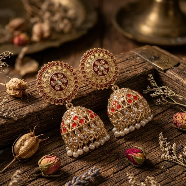 Traditional_Gold-Plated_Red_And_White_Stone_Jhumka