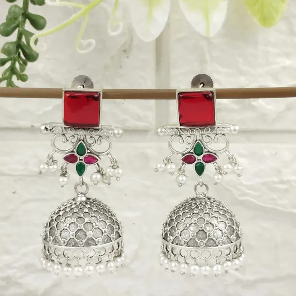 Rudira_Crimson_&_Emerald_Floral_Oxidized_Jhumkas