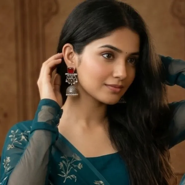Rudira_Crimson_&_Emerald_Floral_Oxidized_Jhumkas