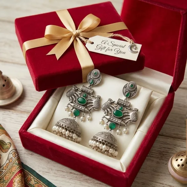 Gajraj_Emerald_&_Pearl_Oxidized_Silver_Jhumkas