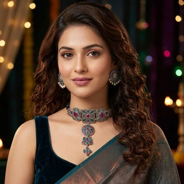 The_Vrinda_Oxidized_Emerald_&_Ruby_Choker_Set