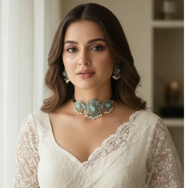 Turquoise_Oxidized_Choker_&_Earring_Set