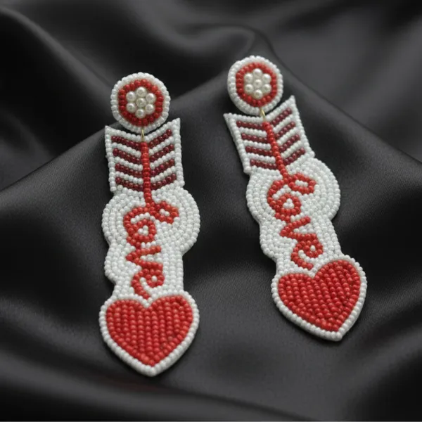 Cupid’S_Arrow_"Love"_Beaded_Drop_Earrings
