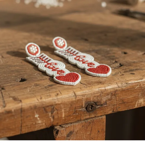 Cupid’S_Arrow_"Love"_Beaded_Drop_Earrings