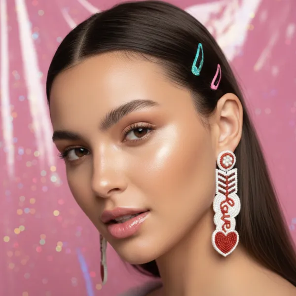 Cupid’S_Arrow_"Love"_Beaded_Drop_Earrings