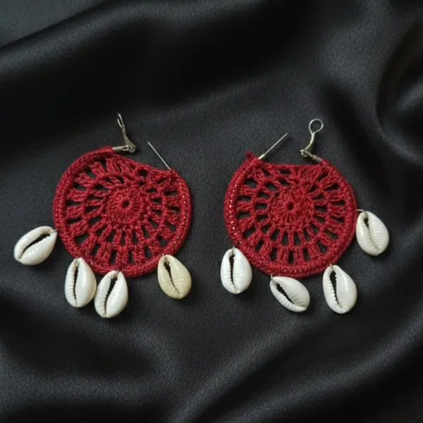 Crimson_Tide_Cowrie_Shell_Crochet_Earrings