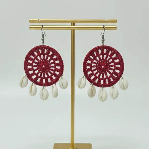 Crimson_Tide_Cowrie_Shell_Crochet_Earrings