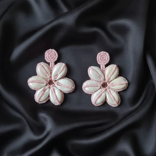 Pink_Blossom_Cowrie_Shell_Beaded_Earrings