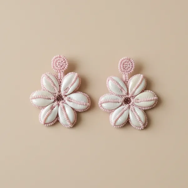 Pink_Blossom_Cowrie_Shell_Beaded_Earrings