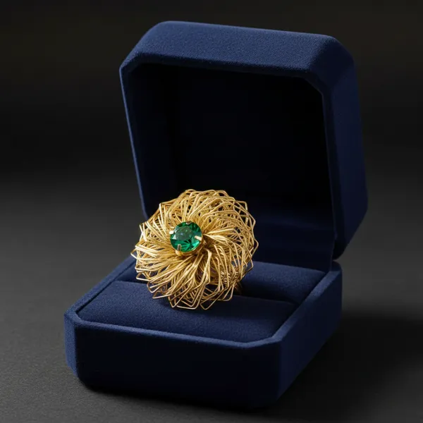 Golden_Wire_Flower_Ring_With_Green_Crystal_-_Jr104
