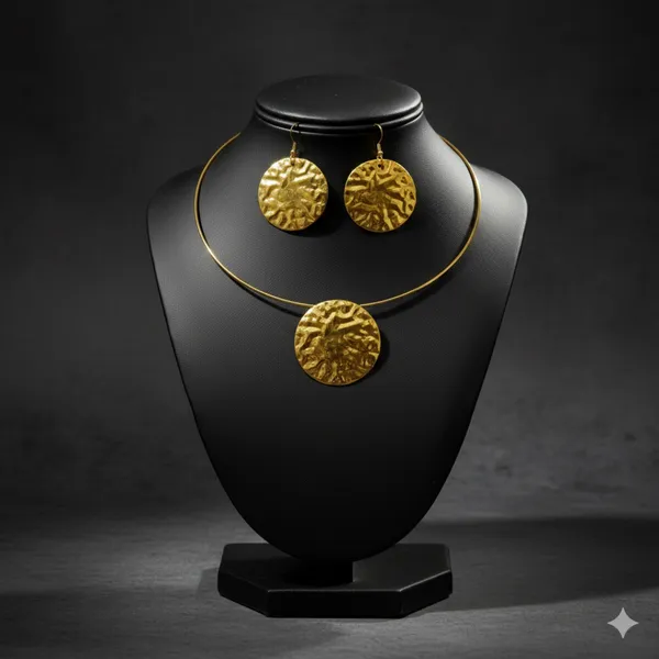 Golden_Textured_Disc_Necklace_&_Stud_Earrings_Set_-Jn112