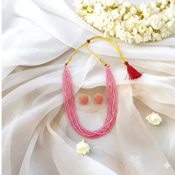 Blush_Pink_Multi-Strand_Beaded_Necklace_&_Earring_Set