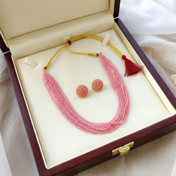 Blush_Pink_Multi-Strand_Beaded_Necklace_&_Earring_Set
