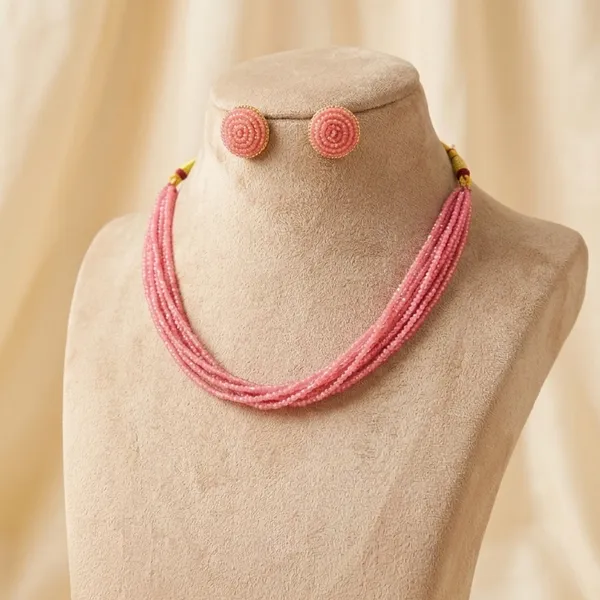 Blush_Pink_Multi-Strand_Beaded_Necklace_&_Earring_Set