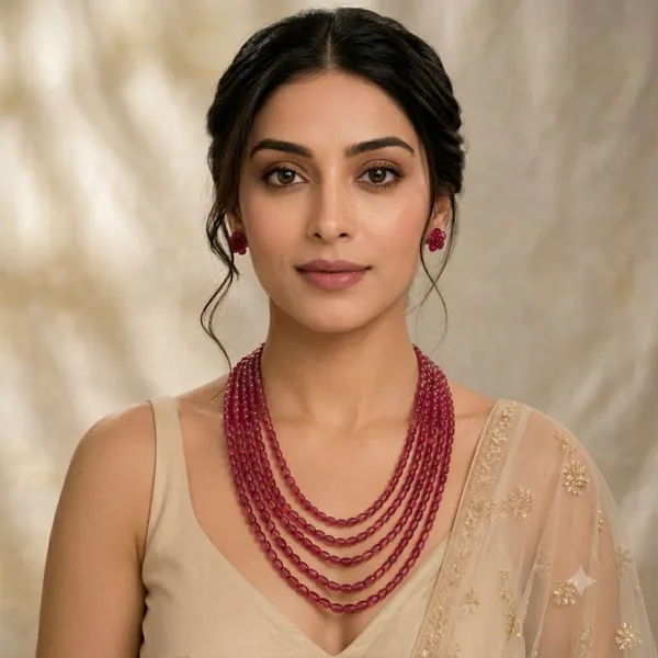 Ruby_Pink_Multi-Layer_Beaded_Necklace_Set