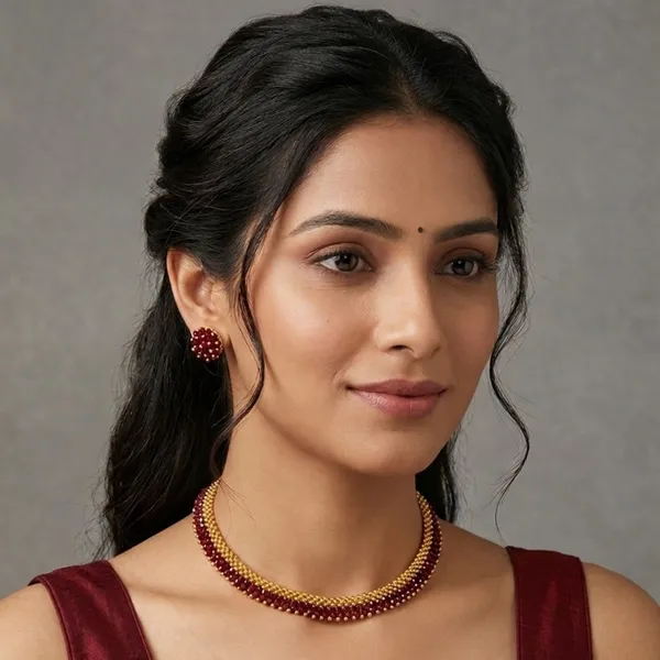 Maroon_&_Gold_Beaded_Choker_Necklace_Set