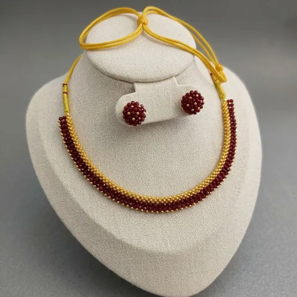 Maroon_&_Gold_Beaded_Choker_Necklace_Set