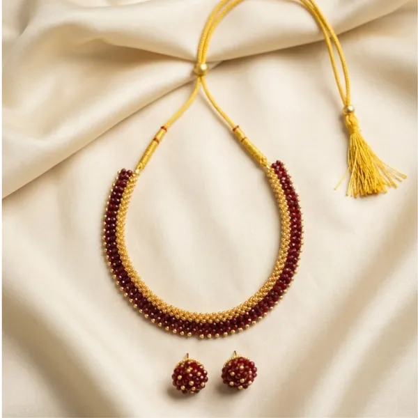 Maroon_&_Gold_Beaded_Choker_Necklace_Set