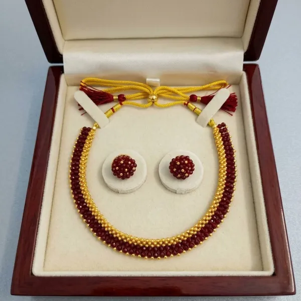 Maroon_&_Gold_Beaded_Choker_Necklace_Set